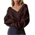 thumbnail image 1 of FRSASU Women's off the Shoulder Sweaters V-Neck Long Sleeve Slim Fit Ribbed Knit Fall Trendy Elegant Crop Tunic Pullover Tops Coffee, 1 of 6