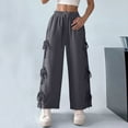 thumbnail image 1 of FRSASU Women's solid color High Waisted Drawstring Waist Wide Leg Pants Sweatpants Casual Loose Side with bow tie Dark Gray, 1 of 8