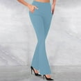 thumbnail image 1 of FRSASU Women's solid color knitted micro flared slim fit flared pants Lightweight Comfy Stretchy Bell Bottom Flare Pants Light Blue, 1 of 6
