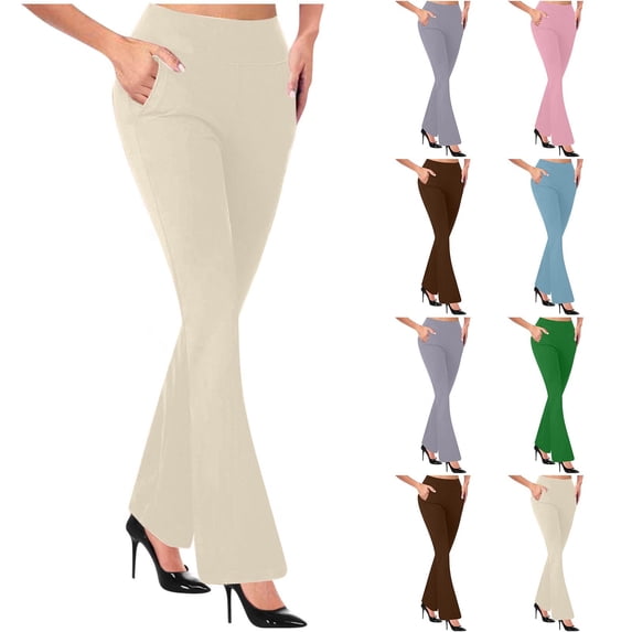 FRSASU Women's solid color knitted micro flared slim fit flared pants Lightweight Comfy Stretchy Bell Bottom Flare Pants Pink