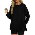thumbnail image 1 of FRSASU Women's solid color split hem Fall Long Sleeve Pullover Tops Casual Round Neck Sweatshirt capless sweatshirt Black, 1 of 4