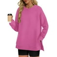 thumbnail image 1 of FRSASU Women's solid color split hem Fall Long Sleeve Pullover Tops Casual Round Neck Sweatshirt capless sweatshirt Hot Pink, 1 of 4