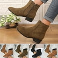 thumbnail image 1 of FRSASU Women’s suede Ankle Boots Low Heels Short Booties Casual Comfortable Chunky Boots pointed tip Toe with Side Zipper Brown, 1 of 7