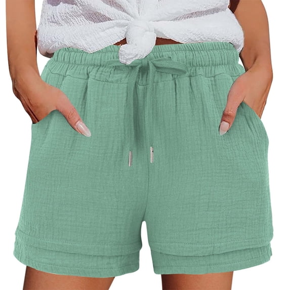 FRSASU Women' sBermuda Gauze Shorts Summer Beach Drawstring Elastic Waist Comfy Lightweight Casual Short Pants with Pockets Mint Green