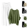 thumbnail image 1 of FRSASU Womens 2 Piece Cotton Linen Pants Suit Solid Casual Loose Outfit V Neck Top Shirts Wide Leg Trousers Sets White XL(XL), 1 of 5
