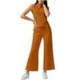 thumbnail image 1 of FRSASU Womens 2 Piece Fashion Temperament Outfits Solid High Neck Sleeveless Top Wide Leg Pant Lounge Sets Vacation Travel Outfits Orange S(S), 1 of 9