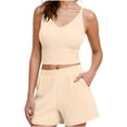 thumbnail image 1 of FRSASU Womens 2 Piece Lounge Sets Summer Outfits V Neck Tank Top Short Matching Set Casual Travel Beach Vacation Clothes Beige, 1 of 7