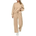 thumbnail image 1 of FRSASU Womens 2 Piece Outfits Fall Long Sleeve Sweatshirt Wide Leg Pants Lounge Sets Winter Sweatsuits Tracksuit Khaki, 1 of 7