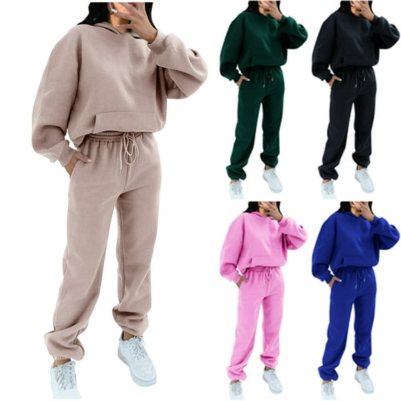 FRSASU Womens 2 Piece Outfits Sweatsuit Oversized Hoodie Sweatshirt and Joggers Sweatpants Sets Solid Color Casual Tracksuit Pink