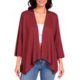 thumbnail image 1 of FRSASU Womens 3/4 Sleeve Lightweight Cardigan Solid Color Casual Open Front Kimono Summer Ruffle Loose Cardigans Wine, 1 of 6