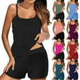 thumbnail image 1 of FRSASU Womens Athletic Swimsuits with Shorts Swim Tank Tops High Waisted Two Piece Swimsuits Wine, 1 of 5
