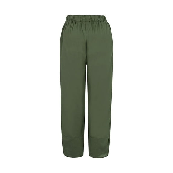 FRSASU Womens Baggy Wide Leg Pants Cotton Linen Solid Color Casual Elastic Waisted Straight Pants Army Green