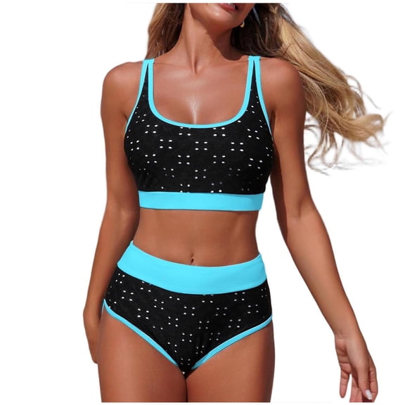 FRSASU Womens Bikini Set Cute Tank Top with Chest Cushion Swimsuit Two Pieces Summer Beach Bathing Suit Light Blue