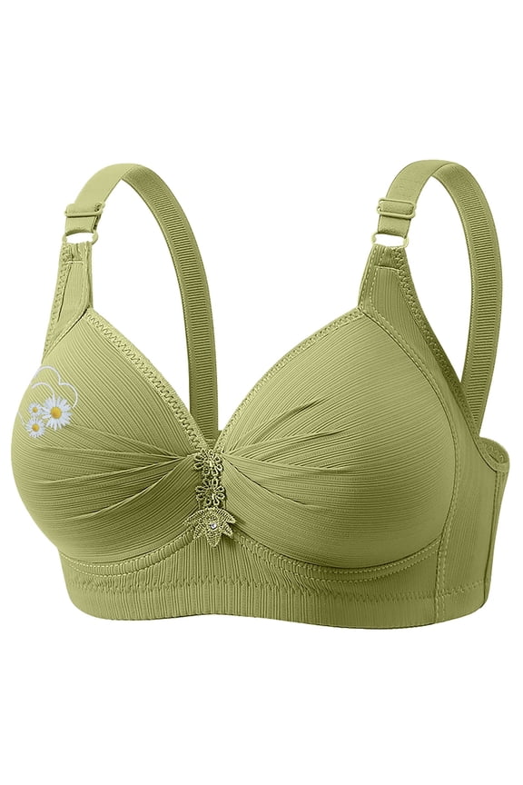 Womens Bra Seamless Wireless Supportive Chrysanthemum Print Push Up Comfort Soft No Underwire Full Coverage Bra Green 46