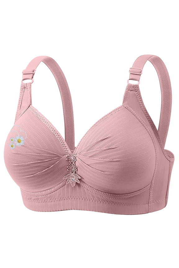 Womens Bra Seamless Wireless Supportive Chrysanthemum Print Push Up Comfort Soft No Underwire Full Coverage Bra Pink 50