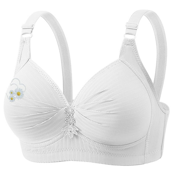 FRSASU Womens Bra Seamless Wireless Supportive Chrysanthemum Print Push Up Comfort Soft No Underwire Full Coverage Bra White 48
