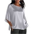 thumbnail image 1 of FRSASU Womens Business Casual Tops Satin Silk Dressy Blouses Round Neck formal Tops Batwing Half Sleeve Shirt Silver M(M), 1 of 6