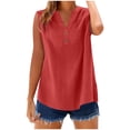 thumbnail image 1 of FRSASU Womens Button Cotton Linen Shirt Sleeveless V Neck Shirts Solid Color Comfy Tops Summer Casual Dressy Tunic Top Red, 1 of 7