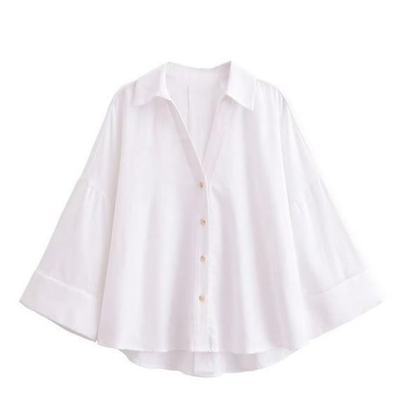 FRSASU Womens Button Down Shirts Linen Dressy Shirts Solid Versatile Long Sleeve Work Blouses Turndown Collare Tops White M(M)