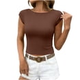 thumbnail image 1 of FRSASU Womens Cap Sleeve Tops Summer Crew Neck Short Sleeve Shirts Slim Fit Boat Neck Slim Fitted Knit Basic Top Tee Beige, 1 of 7
