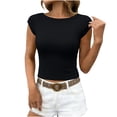 thumbnail image 1 of FRSASU Womens Cap Sleeve Tops Summer Crew Neck Short Sleeve Shirts Slim Fit Boat Neck Slim Fitted Knit Basic Top Tee Black, 1 of 7