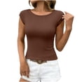 thumbnail image 1 of FRSASU Womens Cap Sleeve Tops Summer Crew Neck Short Sleeve Shirts Slim Fit Boat Neck Slim Fitted Knit Basic Top Tee Coffee, 1 of 7