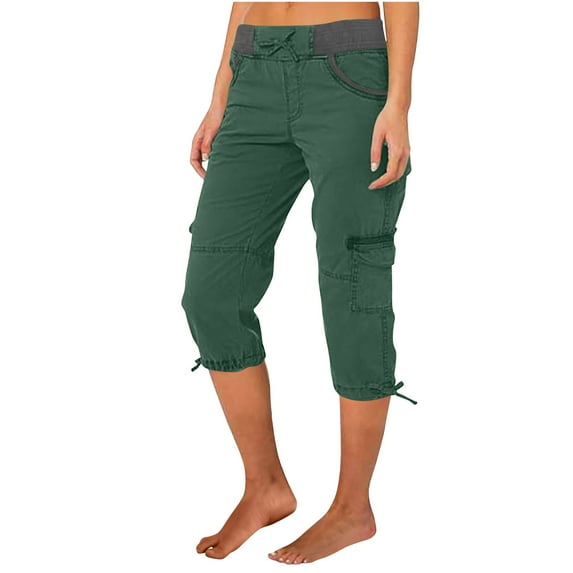 FRSASU Womens Cargo Capris Lightweight Hiking Pants 6 Pockets Quick Dry Casual Outdoor Trip Loose Shorts Cropped Cotton