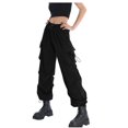 thumbnail image 1 of FRSASU Womens Cargo Pants Spring/Summer Stretchy Mid Waisted Denim Wide Leg Trendy Loose Casual Pants with Pocket Black, 1 of 8