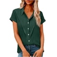 thumbnail image 1 of FRSASU Womens Casual Cotton Linen Button Down Short Sleeve Shirts Solid Color Summer Beach Blouses Tops Green, 1 of 7