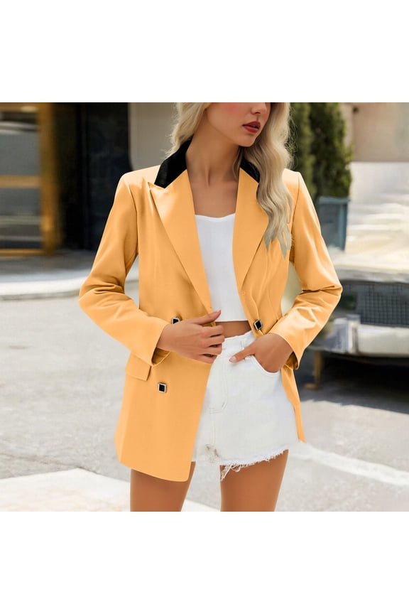 Womens Casual Lapel Blazers Open Front Long Sleeve Work office Suit Jackets Blazer Yellow