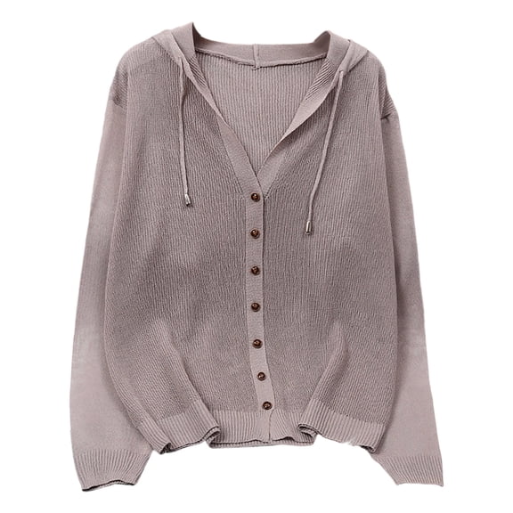 FRSASU Womens Casual Lightweight Long Sleeve Cardigan Soft Open Front Button Solid Color Knitted Coat Tops Coffee