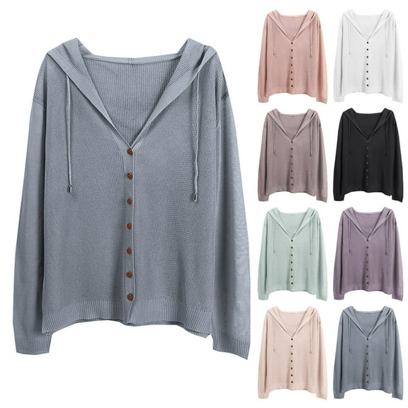 FRSASU Womens Casual Lightweight Long Sleeve Cardigan Soft Open Front Button Solid Color Knitted Coat Tops White