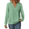 thumbnail image 1 of FRSASU Womens Casual Long Sleeve V Neck Sweatshirts Cute Loose Fit Lightweight Pullover Tops Green, 1 of 9