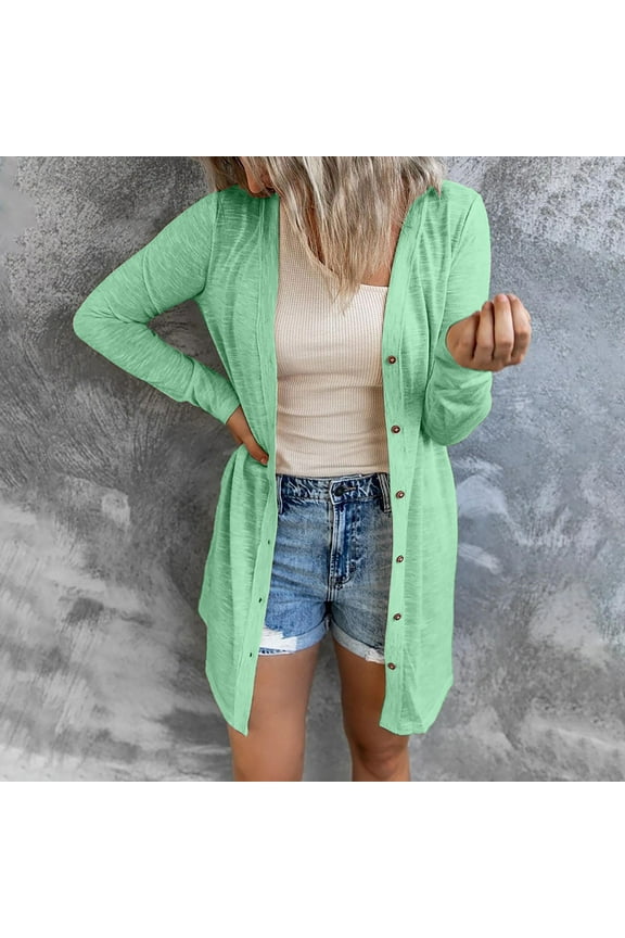 Womens Casual Open Front Solid Cardigans Long Sleeves Cover Up Coats V Neck Jackets Outerwear Green