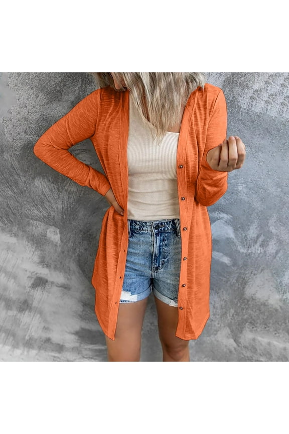 FRSASU Womens Casual Open Front Solid Cardigans Long Sleeves Cover Up Coats V Neck Jackets Outerwear Orange