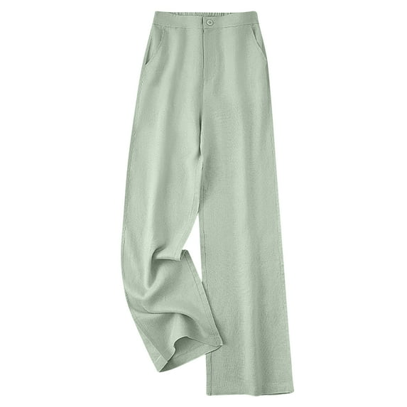 FRSASU Womens Casual Wide Leg Pants Solid Linen Loose Thin and Linen Drape High Waisted Button Down Straight Long Trousers Pants Mint Green XXXL(XXXL)