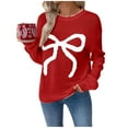 thumbnail image 1 of FRSASU Womens Christmas Fashion Chic Bow Sweater Round Neck Long Sleeve Pullover Knitted Casual Jumper Tops Red, 1 of 9
