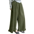 thumbnail image 1 of FRSASU Womens Corduroy Pants Wide Leg Cropped Barrel Baggy Flowy Ruffle Elastic Waist Trousers with Pockets Army Green, 1 of 8