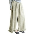 thumbnail image 1 of FRSASU Womens Corduroy Pants Wide Leg Cropped Barrel Baggy Flowy Ruffle Elastic Waist Trousers with Pockets Beige, 1 of 8