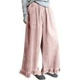 thumbnail image 1 of FRSASU Womens Corduroy Pants Wide Leg Cropped Barrel Baggy Flowy Ruffle Elastic Waist Trousers with Pockets Pink, 1 of 8