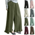 thumbnail image 1 of FRSASU Womens Corduroy Pants Wide Leg Cropped Barrel Baggy Flowy Ruffle Elastic Waist Trousers with Pockets Wine, 1 of 8