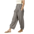 thumbnail image 1 of FRSASU Womens Cotton Linen Palazzo Pants Bohemian Elastic Waist Casual Wide Leg Trousers with Pockets Gray, 1 of 6