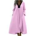 thumbnail image 1 of FRSASU Women's Cotton Linen Dress Long Sleeve V Neck Flowy Maxi Dress Casual Loose Fit Swing Beach Vacation Sundress Pink-A, 1 of 8