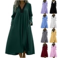 thumbnail image 1 of FRSASU Women's Cotton Linen Dress Long Sleeve V Neck Flowy Maxi Dress Casual Loose Fit Swing Beach Vacation Sundress Yellow-A, 1 of 8