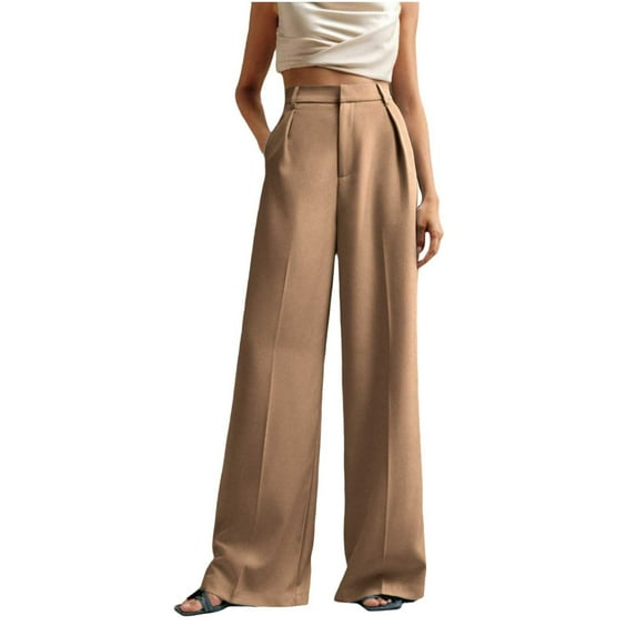 FRSASU Womens Dress Pants Pull on Wide Leg Stretchy Work Trousers Women Business Slacks Pants with Pockets Khaki