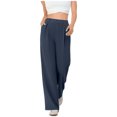 thumbnail image 1 of FRSASU Womens Dress Pants Wide Leg Stretchy Work Pants with Pockets Elastic Waist Pleated Business Casual Pants Navy, 1 of 5