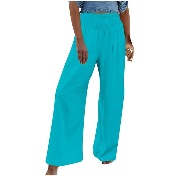 FRSASU Womens Elastic High Waisted Palazzo Pants Casual Wide Leg Long Lounge Pant Trousers Sky Blue