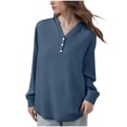 thumbnail image 1 of FRSASU Womens Fall Long Sleeve Tops Clothing Solid V Neck Casual Button Dressy Trendy Blouses Loose Fit Comfortable Shirts Blue XXXXL(XXXXL), 1 of 6