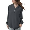 thumbnail image 1 of FRSASU Womens Fall Long Sleeve Tops Clothing Solid V Neck Casual Button Dressy Trendy Blouses Loose Fit Comfortable Shirts Gray XXXXXL(XXXXXL), 1 of 6