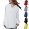 thumbnail image 1 of FRSASU Womens Fall Long Sleeve Tops Clothing Solid V Neck Casual Button Dressy Trendy Blouses Loose Fit Comfortable Shirts Yellow XL(XL), 1 of 5